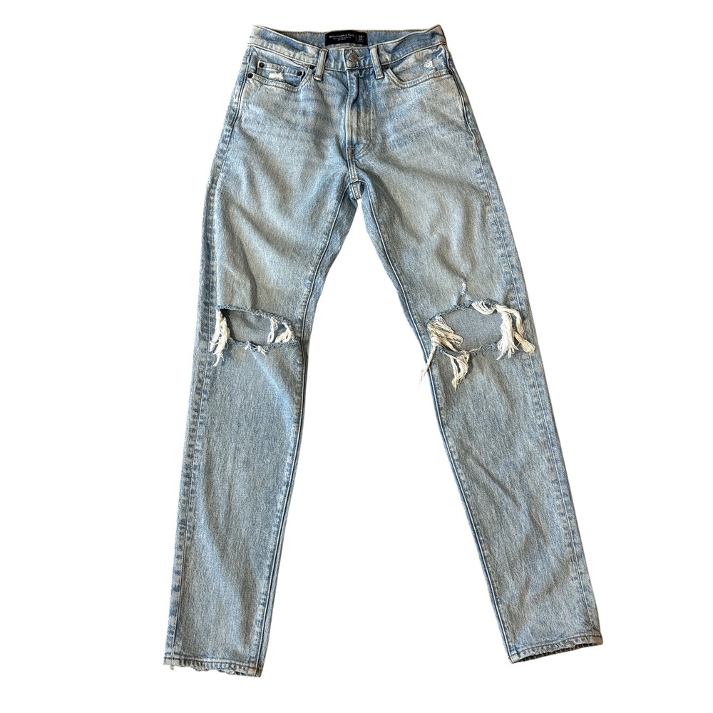 Abercrombie Fitch 90s Slim Light‎ Wash Distressed Knee High Rise Jeans 28W 34L